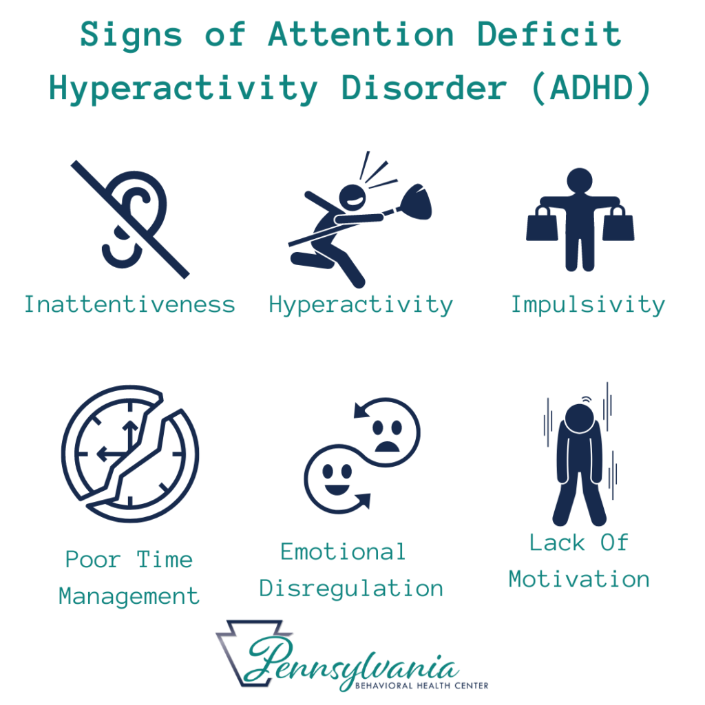 signs of attention deficit hyperactivity disorder adhd add ritalin adderall medication management psychiatric mental health residential inpatient outpatient pennsylvania PA philly new york new jersey delaware maryland