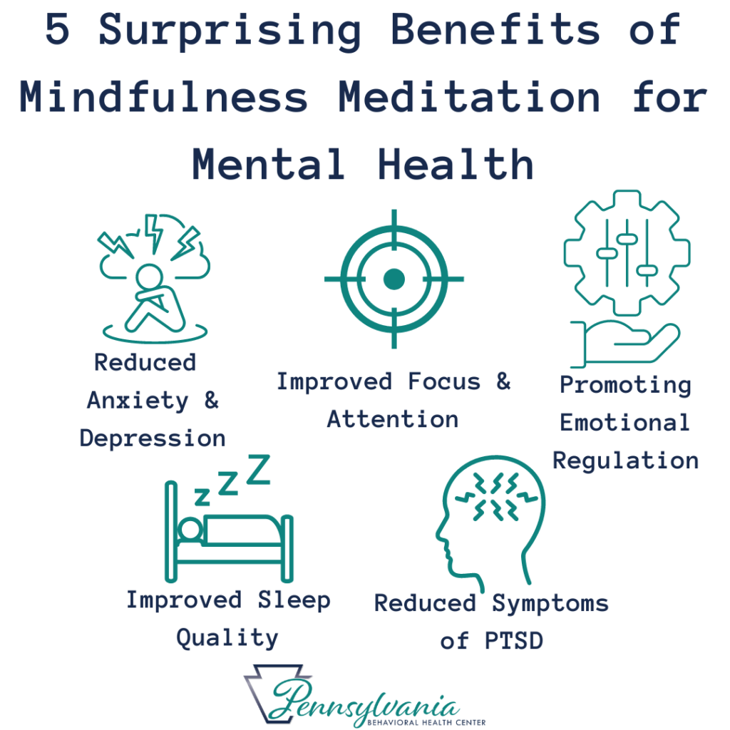 5 surprising benefits of mindfulness meditation on mental health in Pennsylvania anxiety depression ptsd outpatient inpatient iop php psychiatric