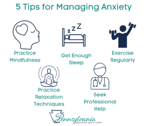 5 tips for managing anxiety mental health outpatient php iop op inpatient rehab detox addiction mindfulness Pennsylvania Philly Phoenixville